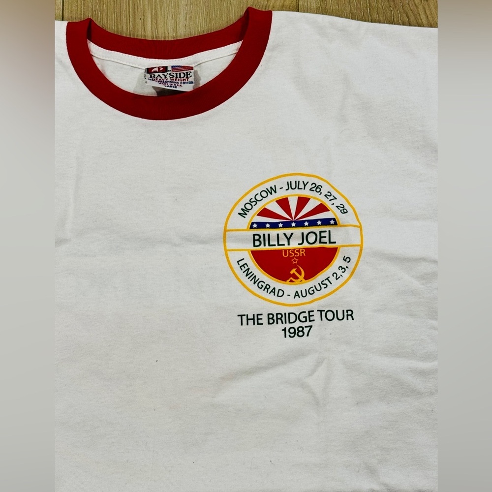 Vintage Billy Joel 1987 Bridge Tour USSR Ringer T-Shirt Made in USA Large - Picture 6 of 7